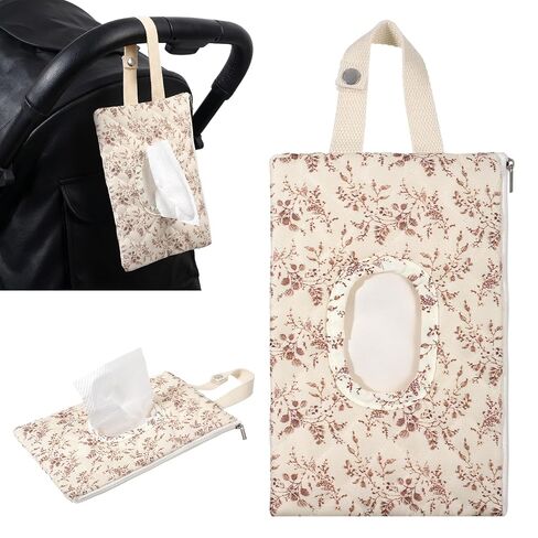 Quilted Baby Wipe Holder with Snap Handle | Portable Floral Wet Wipe Bag Wipes Pouch Reusable Diaper Pouch for Car Stroller Travel in Kuwait