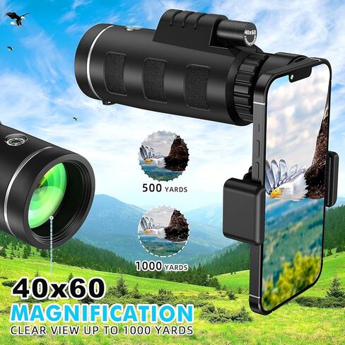 40x60 Monocular Telescope with Smartphone Adapter and Telescope Case High Powered Monocular, Compact Monocular for Wildlife, Hunting, Camping, Travel &Outdoor Adventures in Kuwait