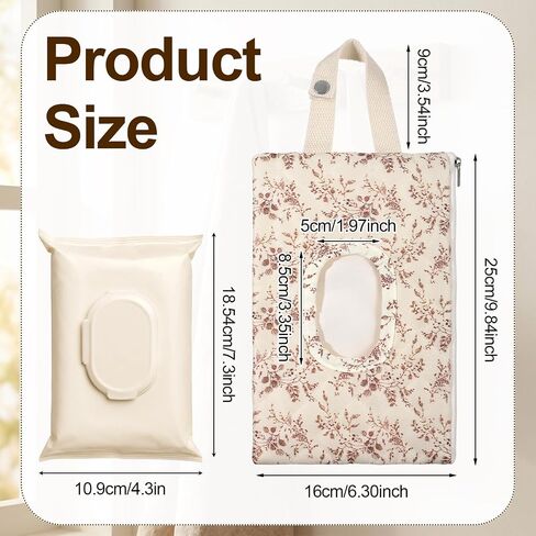 Quilted Baby Wipe Holder with Snap Handle | Portable Floral Wet Wipe Bag Wipes Pouch Reusable Diaper Pouch for Car Stroller Travel in Kuwait