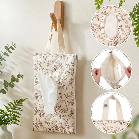 Quilted Baby Wipe Holder with Snap Handle | Portable Floral Wet Wipe Bag Wipes Pouch Reusable Diaper Pouch for Car Stroller Travel in Kuwait