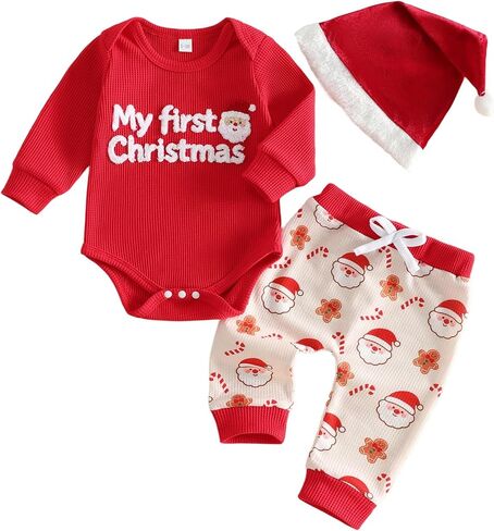 Newborn Baby Boy Clothes Football Outfits Embroidered Waffle Long Sleeve Romper Pants Hat Fall Winter 3 Piece Set in Kuwait