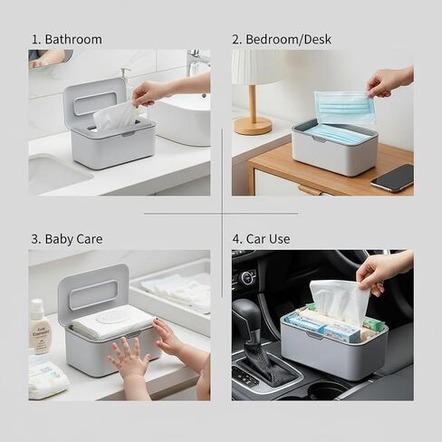 Waterproof Refillable Wipes Dispenser, Sealed Dust‑Proof Wipe Holder for Baby & Adult, Large Capacity Easy‑Pull Wipes Container, Multi‑Purpose Tissue Mask Storage Case for Home Bathroom Kitchen in Kuwait