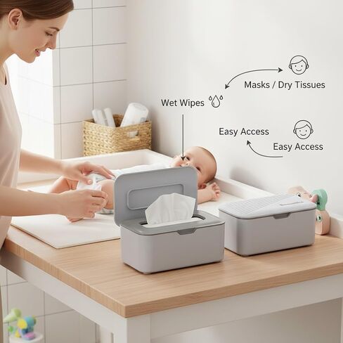 Waterproof Refillable Wipes Dispenser, Sealed Dust‑Proof Wipe Holder for Baby & Adult, Large Capacity Easy‑Pull Wipes Container, Multi‑Purpose Tissue Mask Storage Case for Home Bathroom Kitchen in Kuwait
