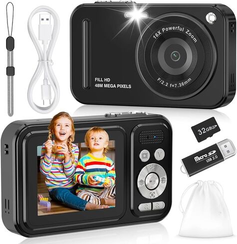Digital Camera for Kids, 48MP FHD 1080P Point and Shoot Digital Cameras with 16X Zoom Anti-Shake in Kuwait