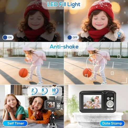Digital Camera for Kids, 48MP FHD 1080P Point and Shoot Digital Cameras with 16X Zoom Anti-Shake in Kuwait
