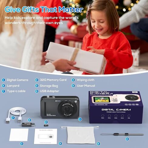 Digital Camera for Kids, 48MP FHD 1080P Point and Shoot Digital Cameras with 16X Zoom Anti-Shake in Kuwait