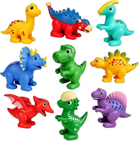 9PCS Dinosaur Bath Toys for Kids, Soft Mold Free Bath Toys | No Hole Float on Water Bathtub Toys for Toddlers, Babies 6-12 Months, 1-6 Birthday Christmas Stocking Stuffers Gifts in Kuwait