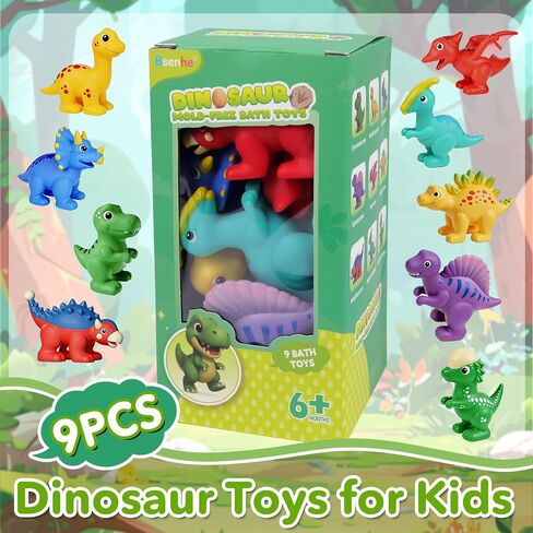 9PCS Dinosaur Bath Toys for Kids, Soft Mold Free Bath Toys | No Hole Float on Water Bathtub Toys for Toddlers, Babies 6-12 Months, 1-6 Birthday Christmas Stocking Stuffers Gifts in Kuwait