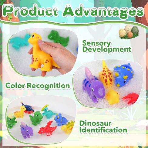 9PCS Dinosaur Bath Toys for Kids, Soft Mold Free Bath Toys | No Hole Float on Water Bathtub Toys for Toddlers, Babies 6-12 Months, 1-6 Birthday Christmas Stocking Stuffers Gifts in Kuwait