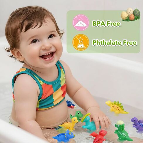 9PCS Dinosaur Bath Toys for Kids, Soft Mold Free Bath Toys | No Hole Float on Water Bathtub Toys for Toddlers, Babies 6-12 Months, 1-6 Birthday Christmas Stocking Stuffers Gifts in Kuwait