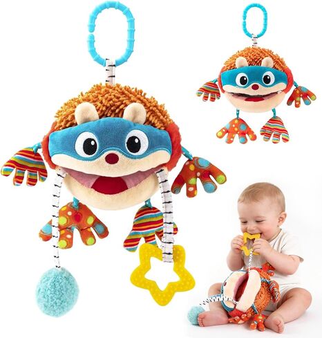 Baby Car Seat Toys Hanging - Sensory Ball Travel Toys for 6 7 8 9 10 11 12 Monthes with Rattle, Teether, Squeaky, Crinkle,Textures, Soft Montessori Plush Toys Newborn Gift Boys Girls Infant Roadtrip in Kuwait