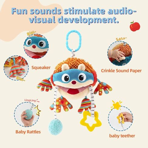 Baby Car Seat Toys Hanging - Sensory Ball Travel Toys for 6 7 8 9 10 11 12 Monthes with Rattle, Teether, Squeaky, Crinkle,Textures, Soft Montessori Plush Toys Newborn Gift Boys Girls Infant Roadtrip in Kuwait