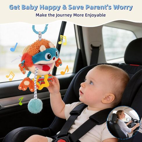 Baby Car Seat Toys Hanging - Sensory Ball Travel Toys for 6 7 8 9 10 11 12 Monthes with Rattle, Teether, Squeaky, Crinkle,Textures, Soft Montessori Plush Toys Newborn Gift Boys Girls Infant Roadtrip in Kuwait