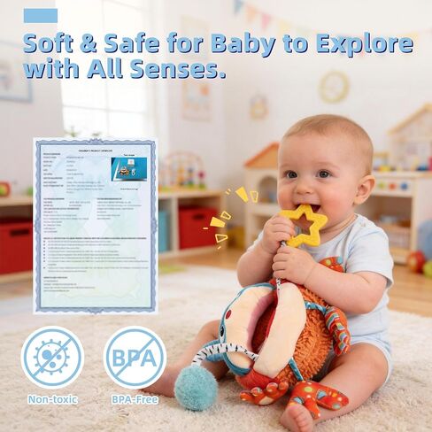 Baby Car Seat Toys Hanging - Sensory Ball Travel Toys for 6 7 8 9 10 11 12 Monthes with Rattle, Teether, Squeaky, Crinkle,Textures, Soft Montessori Plush Toys Newborn Gift Boys Girls Infant Roadtrip in Kuwait