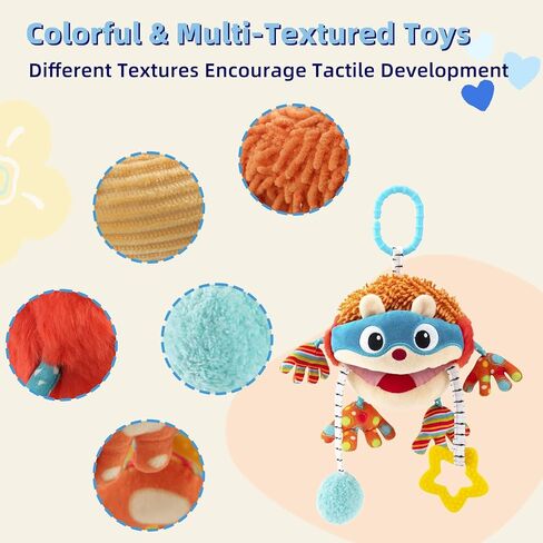 Baby Car Seat Toys Hanging - Sensory Ball Travel Toys for 6 7 8 9 10 11 12 Monthes with Rattle, Teether, Squeaky, Crinkle,Textures, Soft Montessori Plush Toys Newborn Gift Boys Girls Infant Roadtrip in Kuwait