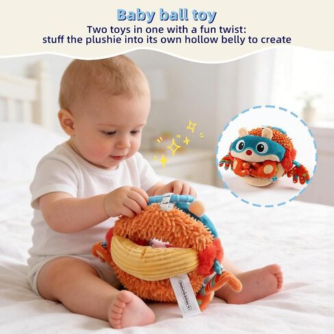 Baby Car Seat Toys Hanging - Sensory Ball Travel Toys for 6 7 8 9 10 11 12 Monthes with Rattle, Teether, Squeaky, Crinkle,Textures, Soft Montessori Plush Toys Newborn Gift Boys Girls Infant Roadtrip in Kuwait
