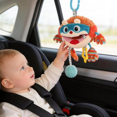 Baby Car Seat Toys Hanging - Sensory Ball Travel Toys for 6 7 8 9 10 11 12 Monthes with Rattle, Teether, Squeaky, Crinkle,Textures, Soft Montessori Plush Toys Newborn Gift Boys Girls Infant Roadtrip in Kuwait