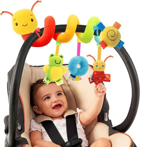 No-String Spiral Baby Car Seat & Stroller Toy | String-free design for safer play. Soft plush with crinkle & rattle. Fits car seat, stroller, crib. in Kuwait