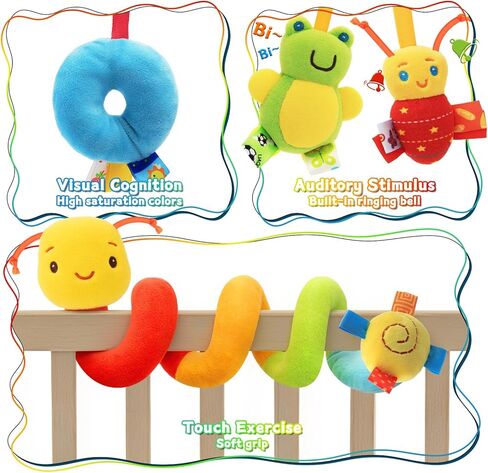 No-String Spiral Baby Car Seat & Stroller Toy | String-free design for safer play. Soft plush with crinkle & rattle. Fits car seat, stroller, crib. in Kuwait