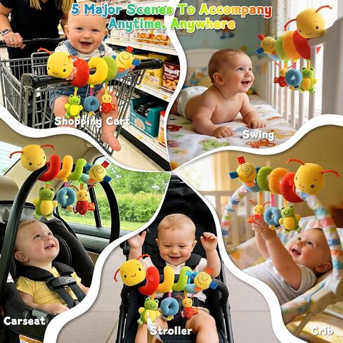 No-String Spiral Baby Car Seat & Stroller Toy | String-free design for safer play. Soft plush with crinkle & rattle. Fits car seat, stroller, crib. in Kuwait