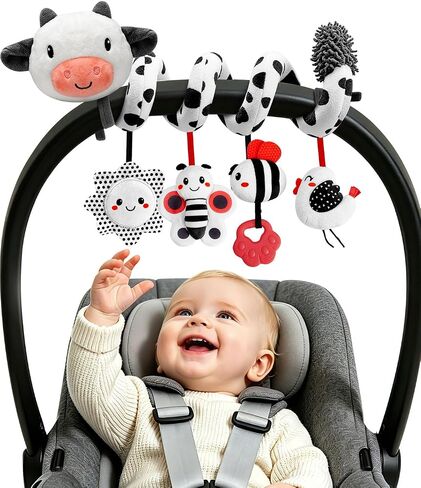Spiral Car Seat Baby Toys 0-6 Months, Infant Hanging Carseat Stroller Toys | High Contrast Newborn Toys, Easy to Install, Soft Plush, Baby Sensory Toys, Baby Travel Toys, Shower Gifts in Kuwait