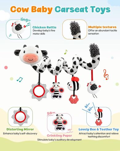 Spiral Car Seat Baby Toys 0-6 Months, Infant Hanging Carseat Stroller Toys | High Contrast Newborn Toys, Easy to Install, Soft Plush, Baby Sensory Toys, Baby Travel Toys, Shower Gifts in Kuwait