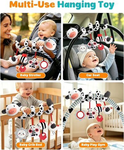 Spiral Car Seat Baby Toys 0-6 Months, Infant Hanging Carseat Stroller Toys | High Contrast Newborn Toys, Easy to Install, Soft Plush, Baby Sensory Toys, Baby Travel Toys, Shower Gifts in Kuwait