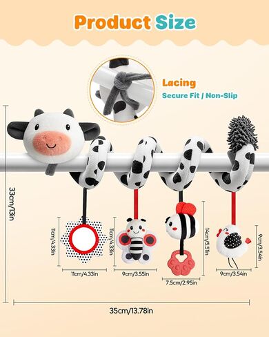Spiral Car Seat Baby Toys 0-6 Months, Infant Hanging Carseat Stroller Toys | High Contrast Newborn Toys, Easy to Install, Soft Plush, Baby Sensory Toys, Baby Travel Toys, Shower Gifts in Kuwait