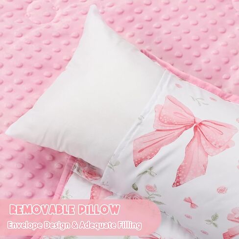 Toddler Nap Mat with Pillow and Plush Blanket, Kids Sleeping Bags for Preschool Daycare, Slumber Bags for Girls Boys Ages 3-7 Years, 55'' x 23'', Pink Rose in Kuwait