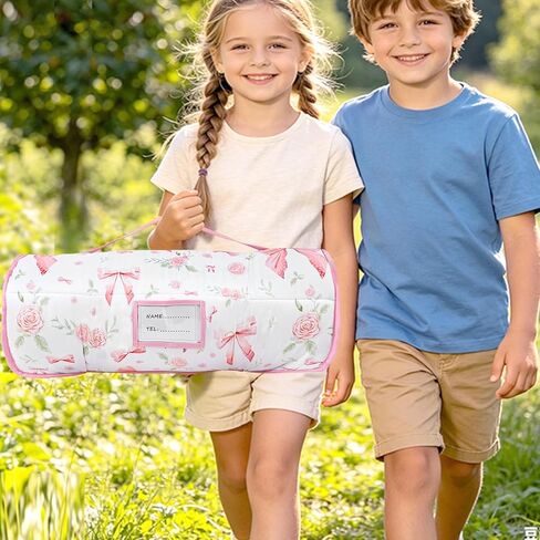 Toddler Nap Mat with Pillow and Plush Blanket, Kids Sleeping Bags for Preschool Daycare, Slumber Bags for Girls Boys Ages 3-7 Years, 55'' x 23'', Pink Rose in Kuwait