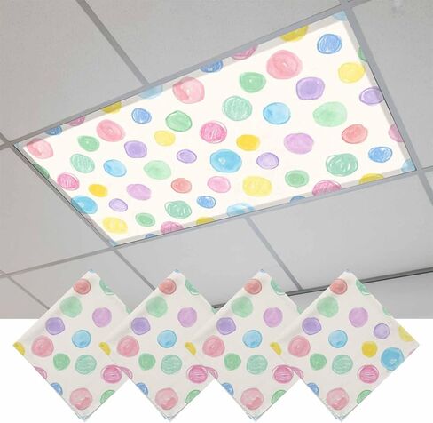 Fluorescent Light Covers, Colorful Polka Dot Magnetic Light Covers for Ceiling Lights, Watercolor Pink Purple Blue Bubble Abstract Fluorescent Ceiling Shade for Classroom Bedroom Office 4x2Ft x 3PCS in Kuwait