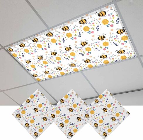 Fluorescent Light Covers, Spring Bees Magnetic Light Covers for Ceiling Lights, Cartoon Funny Animals Flowers Leaves Stripes Fluorescent Ceiling Shade Filters for Classroom Bedroom Office 4x2Ft x 1PCS in Kuwait