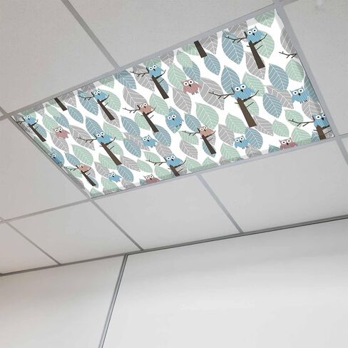 Fluorescent Light Covers, Cute Owl Magnetic Light Covers for Ceiling Lights, Funny Cartoon Animal Colorful Leaves Trees Fluorescent Ceiling Shade Filters for Classroom Bedroom Office 4x2Ft x 1PCS in Kuwait