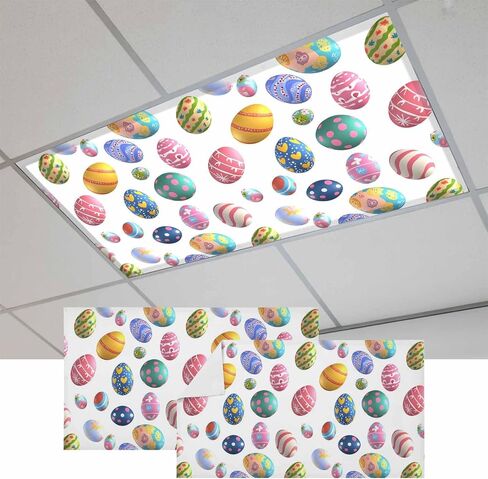 Fluorescent Light Covers, Easter Eggs Magnetic Light Covers for Ceiling Lights, Colorful Egg Love Heart Polka Dots Fluorescent Ceiling Shade Filters for Classroom Bedroom Office 4x2Ft x 4PCS in Kuwait