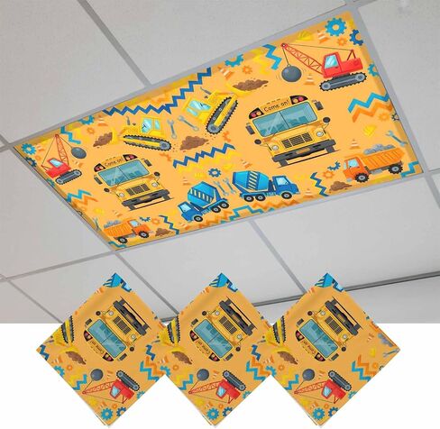 Fluorescent Light Covers, Orange Cartoon Truck Magnetic Light Covers for Ceiling Lights, Cute Engineering Vehicle Fluorescent Ceiling Shade Filters for Classroom Bedroom Office 4x2Ft x 1PCS in Kuwait