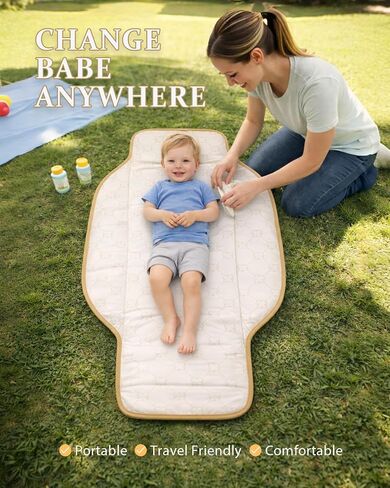 PZU Portable Diaper Changing Pad - Waterproof Travel Changing Mat with Built-in Pillow, Gifts for Baby Shower, Newborn Girls & Boys（Beige Checkers） in Kuwait