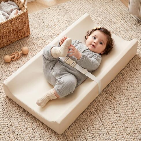 Mallify Baby Changing Pad, Waterproof & Wipeable Vegan Leather Diaper Changing Mat, Wipe-Clean & Non-Slip Changing Pad for Dresser, Changing Table (Beige) in Kuwait