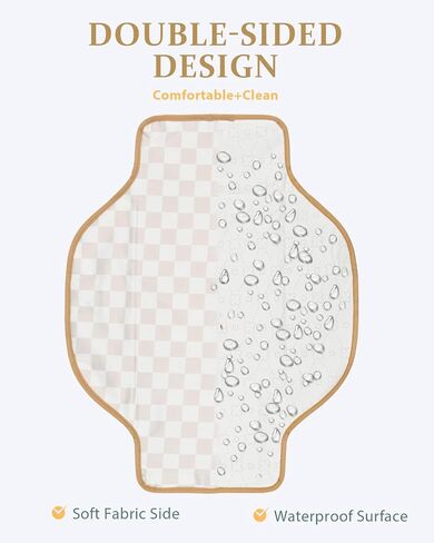 PZU Portable Diaper Changing Pad - Waterproof Travel Changing Mat with Built-in Pillow, Gifts for Baby Shower, Newborn Girls & Boys（Beige Checkers） in Kuwait