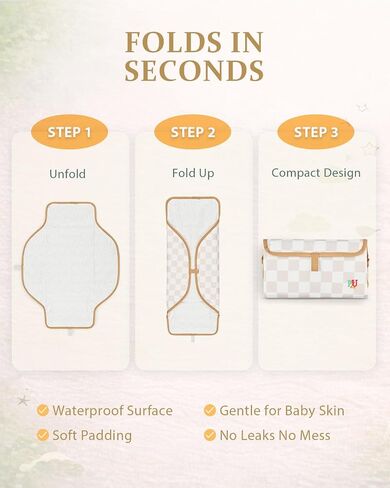 PZU Portable Diaper Changing Pad - Waterproof Travel Changing Mat with Built-in Pillow, Gifts for Baby Shower, Newborn Girls & Boys（Beige Checkers） in Kuwait