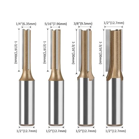 3-Flute Straight Router Bit 1/2" Shank 3/8" Dia in Kuwait