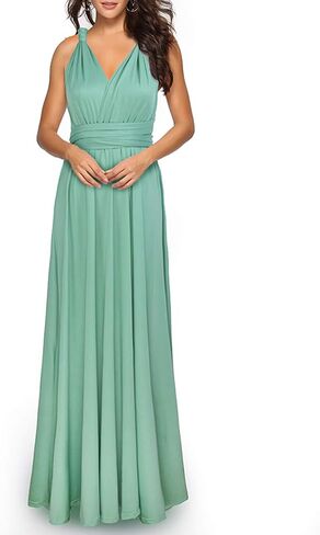 PERSUN Women's Elegant Long Multi Way Strap Wrap Convertible Formal Nursing Maternity Dress,Green,M in Kuwait