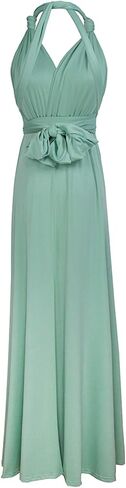 PERSUN Women's Elegant Long Multi Way Strap Wrap Convertible Formal Nursing Maternity Dress,Green,M in Kuwait