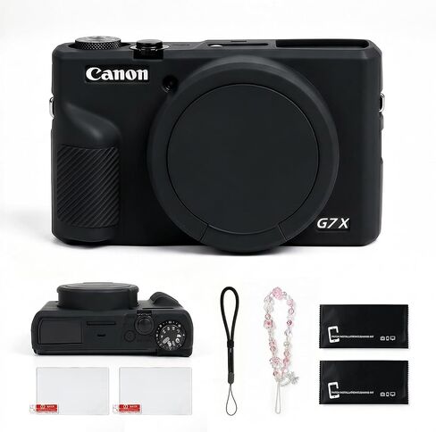 Silicone Case for Canon PowerShot G7X Mark III, Anti-Slip Rubber Skin with 2 Screen Protectors & 2 Straps (Lanyard, Chain), Vlogging Accessories Kit for G7 X mk iii (Purple) in Kuwait