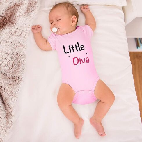 Custom Boy & Girl Baby Bodysuit Little Diva Funny Cotton Baby Clothes Soft Pink Design Only Newborn in Kuwait