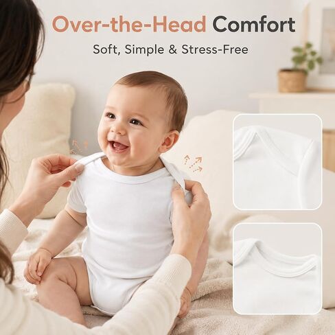 Baby Bodysuits 100% Organic Cotton, Unisex Short Sleeve Newborn Essentials, Ultra Soft Layette, 0-24 Months in Kuwait