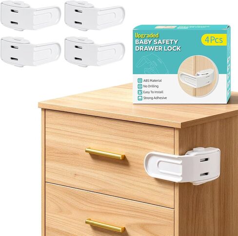 Viaky Baby Proofing Drawer Locks, Adhesive Safety Locks, Clear 4 Pack | Dual-Button Squeeze Release Keeps Toddlers Safe, No Drilling or Tools for 90-Degree Drawers Cabinets in Kuwait