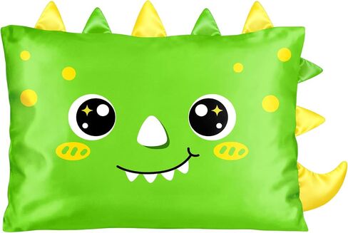Toddler Pillowcase 13x18 Kids Pillowcase Green Dinosaur, Cute Satin Pillow Cases with Envelope Pocket, Boys Pillow Covers for Hair Skin in Kuwait