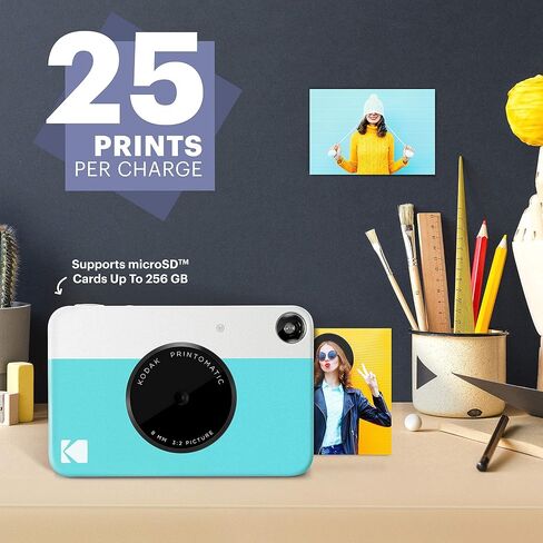 KODAK Printomatic Digital Instant Print Camera - Full Color Prints On ZINK 2x3" Sticky-Backed Photo Paper (Blue) Print Memories Instantly (Renewed) in Kuwait