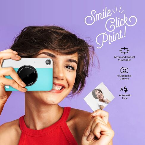 KODAK Printomatic Digital Instant Print Camera - Full Color Prints On ZINK 2x3" Sticky-Backed Photo Paper (Blue) Print Memories Instantly (Renewed) in Kuwait