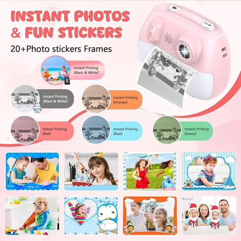 Kids Camera Instant Print 1080P Front Rear Dual Selfie - Toddler Cameras with Digital Video Games,32GB & 5-Colored Print Paper/ 250 Photos,Easy to Use & Great Toys Gifts for Boys Girls, Ages 3-12 in Kuwait